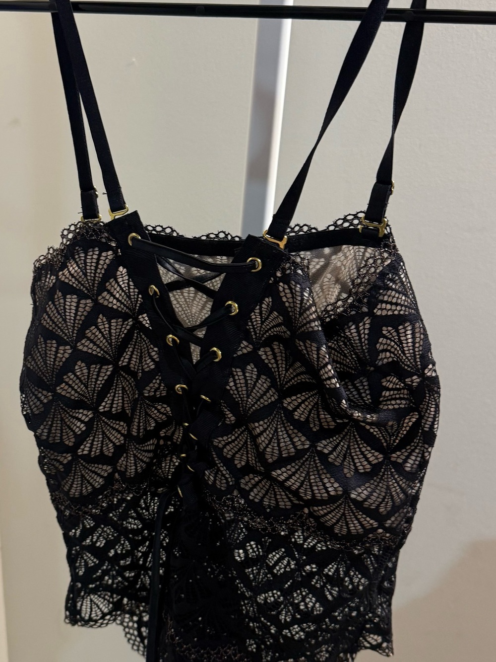 Bras N Things Black Lace-Up Lace Camisole